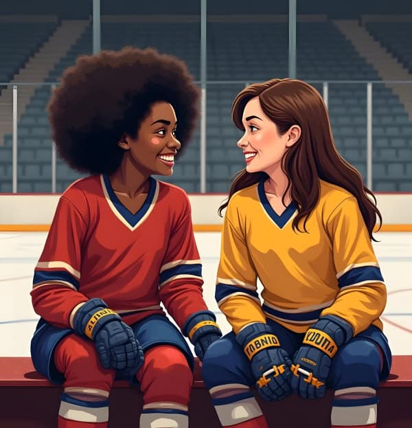 Hockey team players talking and having fun